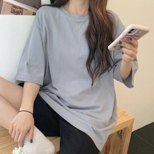 Women T-shirt O-neck Simple Short Sleeves Loose Tee Shirt Streetwear