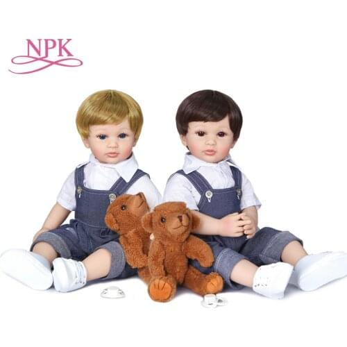 Npk 55cm original authentic designed reborn baby jeans boy boy soft full silicone body two colors hair