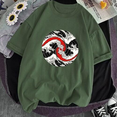 Harajuku The Great Wave Print Oversized T-shirts Hip Hop Plus Loose Black Short Sleeve Top Tee Summer 2021 Crewneck Tee Shirt