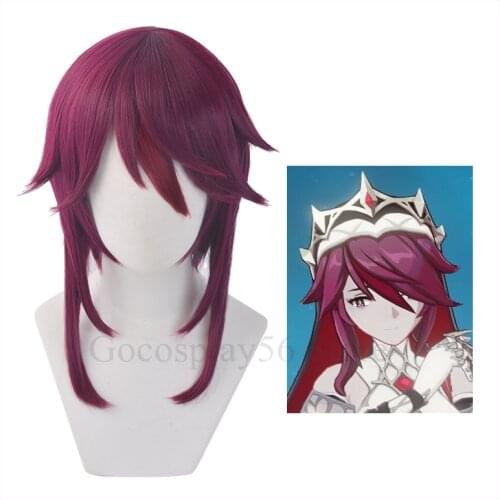 Genshin Impact Cosplay Rosaria Wig Short Purple Red Long Temples Heat Resistant Hair Halloween Role Play