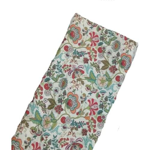 Graceful White Colorful Blooming Flowers Printed Cotton Fabric 50x160cm Floral Fabric Patchwork Cloth Dress DIY Sewing Quilting