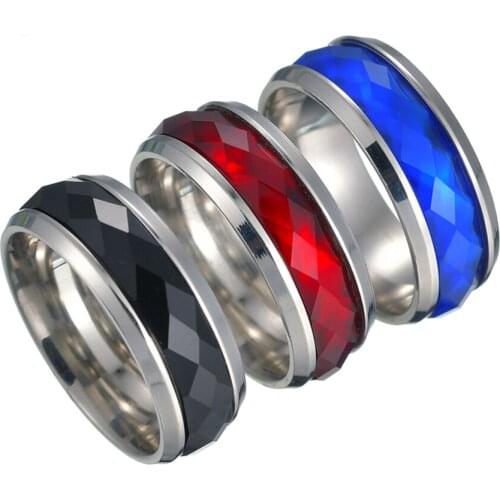 6mm Wide Stainless Steel Acrylic Rhinestone Trendy Cutting Rings For Women Rotatable Finger Ring Wedding Engagement Jewelry