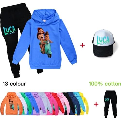 2-16Y Kids Clothing Set Children Clothes Sets Luca Alberto Cartoon Baby Girls Outfits Teenagers Boys Casual Sports Suit +Sun Hat