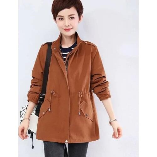 Womens Short Jacket 2021 New Autumn Casual Windbreaker Female Stand Collar Loose Jackets Basic Coat With Lining Long sleeve Top