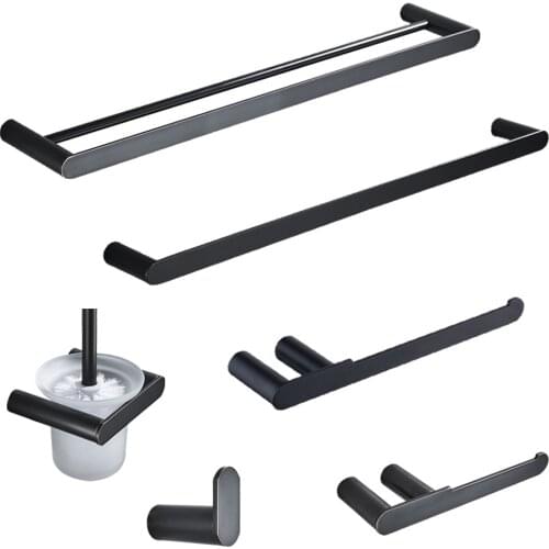 Leyden Black Bathroom Accessories Set 304 Stainless Steel Towel Shelf Toilet Brush Holder Towel Ring Bath Hardware Sets