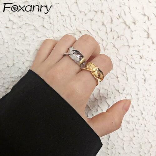 Foxanry Minimalist 925 Sterling Silver Terndy Width Rings Creative Irregular Party Jewelry for Women Size 16.5mm Adjustable