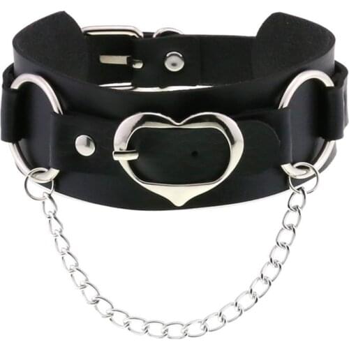 Fashion Goth Pu Leather Heart Choker Punk Chain Necklace Collar For Girl Cool Chocker Neck Jewelry Gothic Accessories