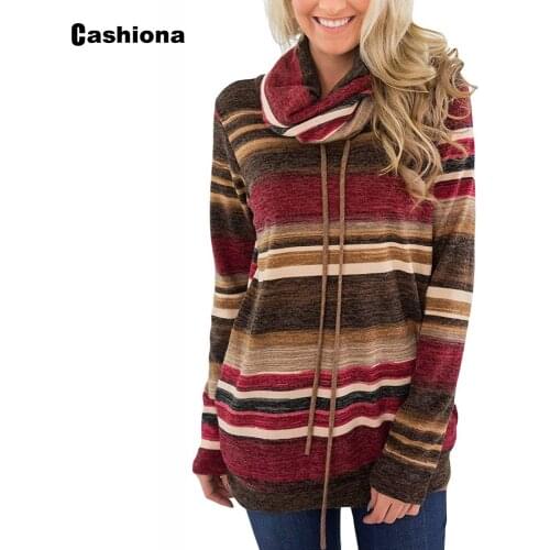 Fashion Autumn Long Sleeve Women Loose Sweatshirt Casual Patchwork Stripes Print Pullovers Tops Femme Lace-up Hoodies Streetwear
