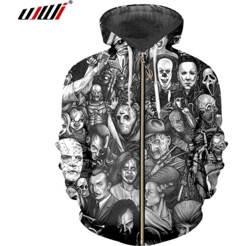 UJWI Horror Clown joker Printed Zipper Hoodies Ghost 3d Hoodies Men/woman Sweatshirts Oversize Autumn Casual Pullover Jackets