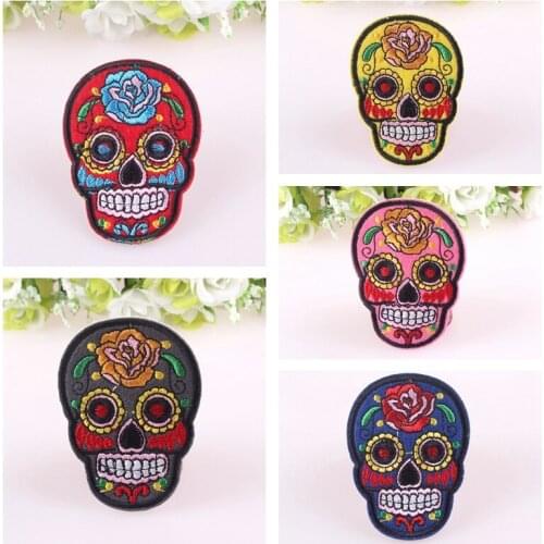 Pulaqi Punk Skull Cloth Stickers Embroidery Stripes Diy Rock Pattern Patch Sewing Decoration Clothes Stickers Ironing Patches