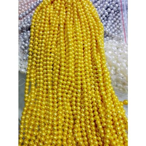 One Strands Real Pearl 8-9mm Bright Gold color Pearl Natural Freshwater Pearl loose beads 35cm / 14.5inch DIY
