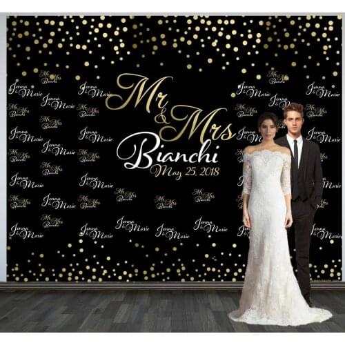 Custom Black and Gold Confetti Step and Repeat photography backgrounds Computer print wedding photo backdrop