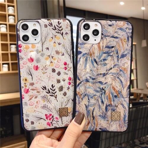 Luxury Gold Foil Colorful Flowers Soft TPU Cases For iPhone 12 11 Pro XS Max XR X 6 6s 7 8 Plus SE 2020 Glitter Bling Back Cover