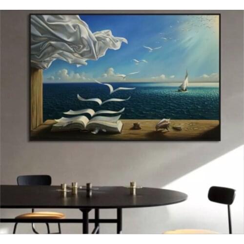 Salvador Dali Oil Painting The Waves Book Sailboat Wall Paintings On Canvas Posters and Prints Wall Art Pictures Home Decoration