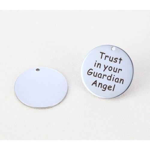 20pcs/lot 25mm New Arrival Stainless Steel Message Charms Engraved Words "Trust In Your Guardian Angel " For Diy Jewellery