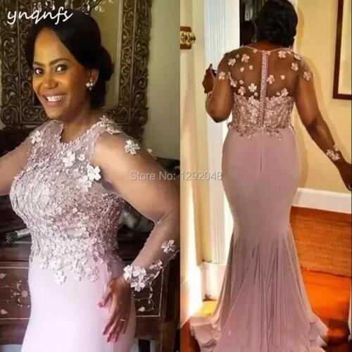 Chiffon Rosettes Beaded Elegant Long Sleeve Pink Mother of the Bride Dresses Wedding Guest Wear Party Robe YNQNFS MD250