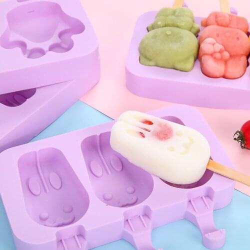 Silicone Ice Cream Mold Ice Pop Mold Tray Holder with Lid Durable Cake Ice Cream Popsicle Maker with Wooden Stick