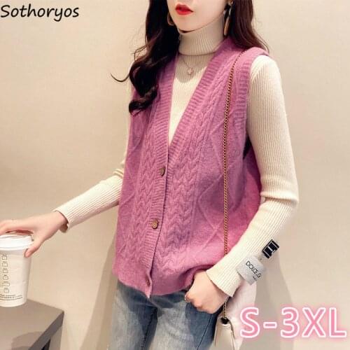 Sweater Vest Women Plus-size 3XL Korean-style Solid Simple All-match Single-breasted Open-stitch V-neck Sleeveless Female Loose