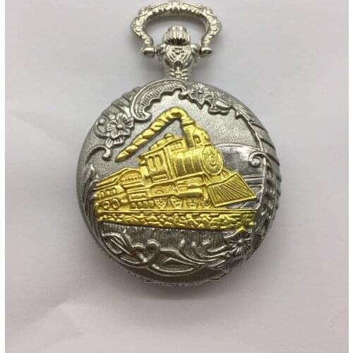 Vintage Silver Charming Gold Train Carved Openable Hollow Steampunk Quartz Pocket Watch Men Women Necklace Pendant Clock Gifts
