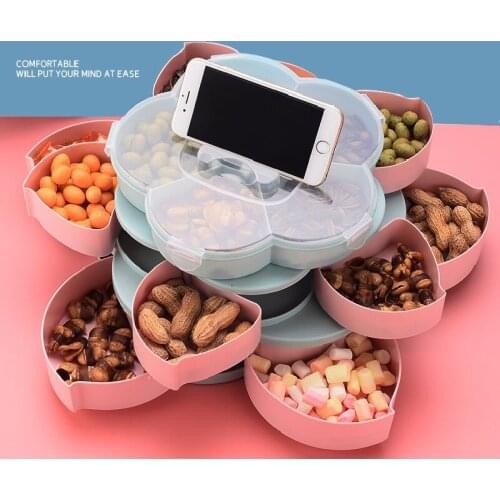 Rotating Flower Petal Fruit Plate Creative Candy Storage Boxes Plastic Lazy Snack Nuts Dish New Year Party Wedding Food Tray