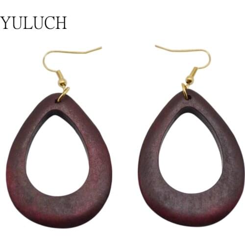 YULUCH 1 Pair New 2017 Earring for Woman Design Handmade Wood Earring Hollow Round Eardrop MS Big Waterdrop Earring Jewelry