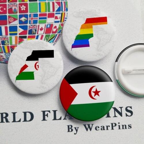 Western Sahara Flag Map Tin Button Pins LGBT Gay Rainbow Pride Tin Button Badges