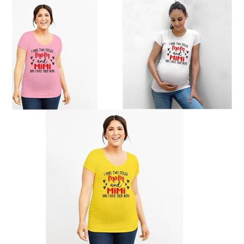 1PC Pregnancy Announcement Shirt I have two titles Mom & Mimi I rock them both Mothers Day T-Shirt funny Pregnancy gift
