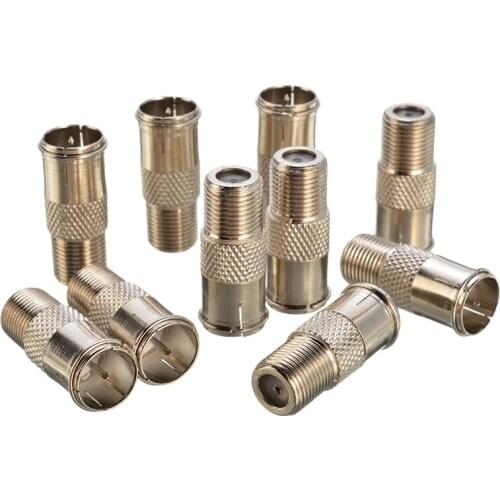 10pcs F Plug Male Quick to F Female Socket Cable SAT TV Adapter High Quality Male Plug to Type F Coaxial Plug Connector