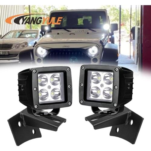 2PCS 16W 4 inch LED WORK light Offroad LED Driving Work Spotlight Bracket Holder for J eep W rangler JK 2007-2018
