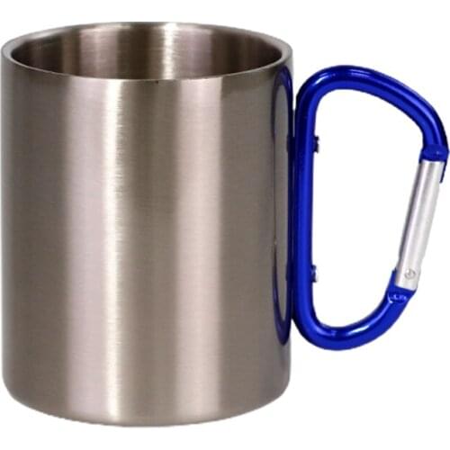 300ml DIY Customize Stainless Steel Travel Portable Mug with D-Ring Carabiner Hook Handle Water Tea Coffee Cup for Outdoor M17D