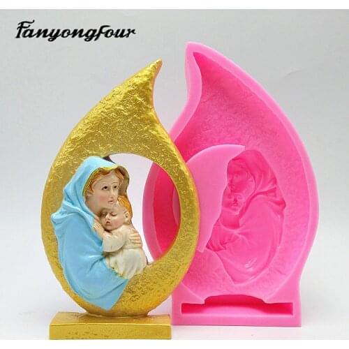 3D Catholic Virgin Mary Jesus Silicone Mold Fondant Resin Gypsum Chocolate Candle Candy Mold Free Shipping