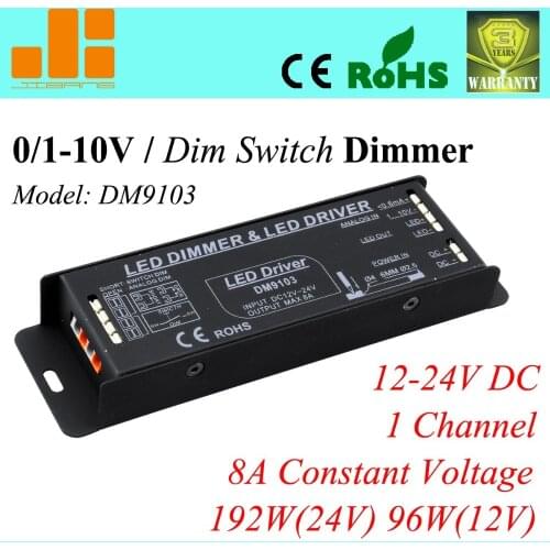 Free Shipping hot sale 0-10V LED driver, 1ch pwm dimmers, 12V led dimmer switch, 8A/192W DM9103