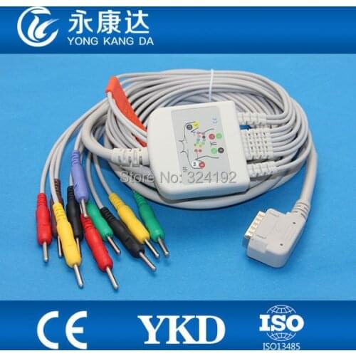 Free shipping!! Kenz (PC-109) one-piece EKG cable,10 leads, IEC no resistance Din 3.0 plug leadwires