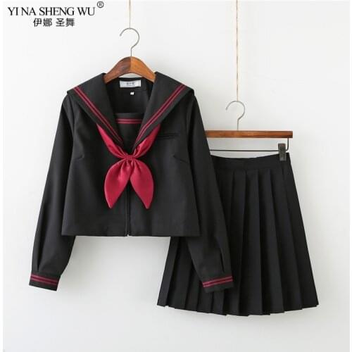 BLACK Orthodox College Style Japanese Korean Student School Uniform JK Uniform Girl Anime Cosplay Sailor Suit Class Top Skirts