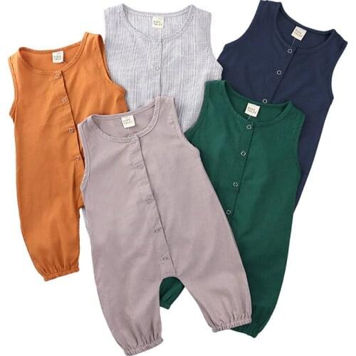 Cotton Soft Baby Rompers Unisex Solid O-Neck Baby Clothes Sleeveless Toddler Girl Romper Summer Newborn Clothes 0-24 Months