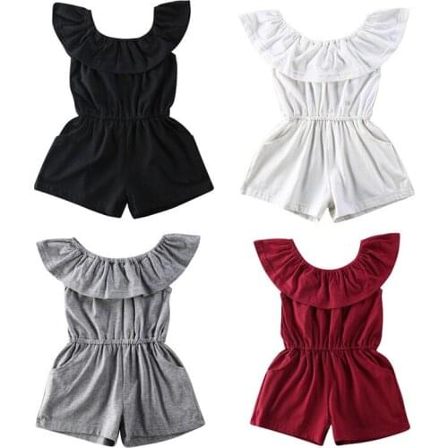 Toddler Baby Girls Rompers One-Pieces Short Sleeve Solid Off Shoulder Casual Summer Romper