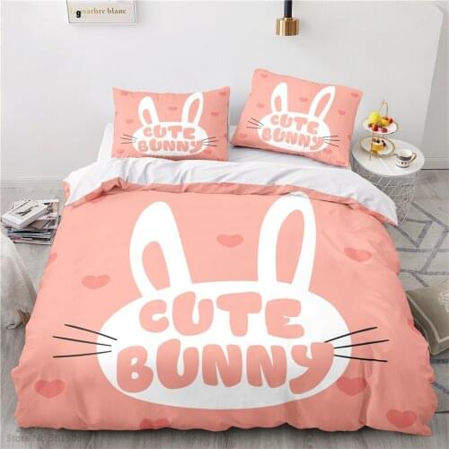 Home Textile 3d Cartoon Cute Bunny Printed Bedding Set Duvet Cover with Pillowcase Single Twin Double Queen King Size Bed Linens