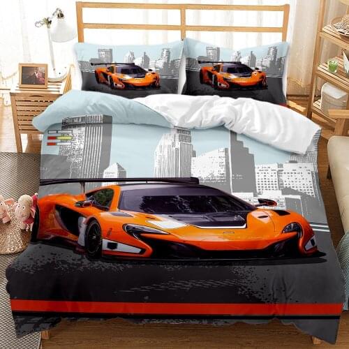 3D Racing Car Printed Bedding Set King Size Extreme Sports Soft Duvet Cover Double Orange Bed Quilts Bedroom Decor Home Textile