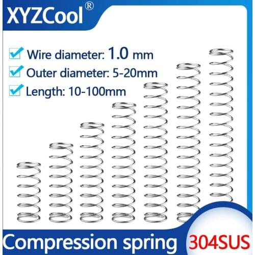 Stainless Steel Compression Spring Machine Cylidrical Coil Pressure Release Return Compressed Spring Wire Diameter 1.0mm 10piece
