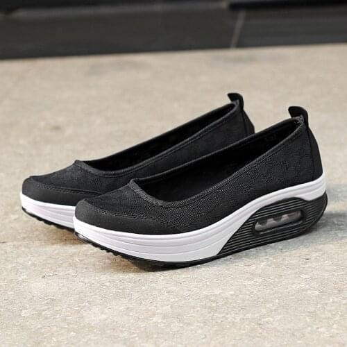Fashion Womens Walking Shoes Casual Sneakers Breathable Air Cushion Mesh Slip-on Shake Platform Shoes