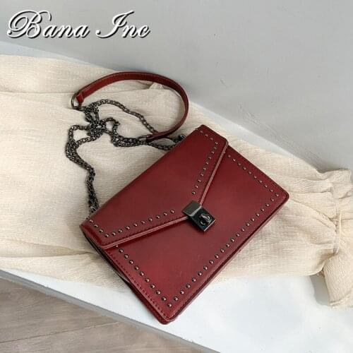 Small PU Leather Crossbody Bags For Women 2021 Rivets Shoulder Messenger Bag Female Travel Handbags Chain Cross Body Bag
