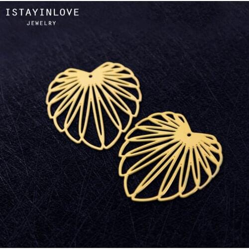 Handmade Jewelry Making Supplies Pendant Cut Hollow Metal Raw Brass Heart Leaf Charm For DIY Necklace Earring Brooch RD170