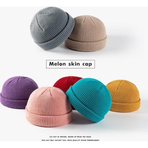 Trendy Melon skin cap for men and women Autumn and winter fashion flanging thick warm knitted hats Breathable Wool knitted hat