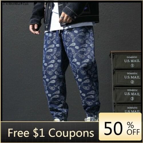 2020 Autumn Jeans Mens European and American Trend Full Print Cashew Flower Embroidery Beamed Harem Loose Trousers Men 4XL 5XL