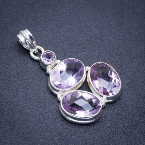 Natural Amethyst Handmade Unique 925 Sterling Silver Pendant 1.5" A1837
