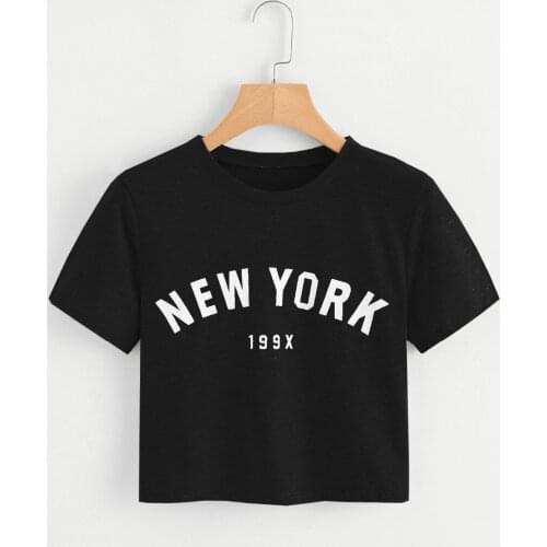 New women fashion NEW YORK 199X T-shirt crop tops girl sex tees grunge goth crop tops harajuku aesthetic tumblr girl casual top