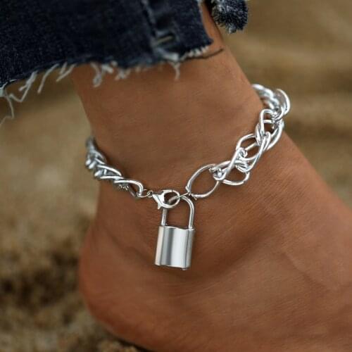 53535 new thick chain hip hop style foot chain creative indifference wind lock pendant alloy foot chain