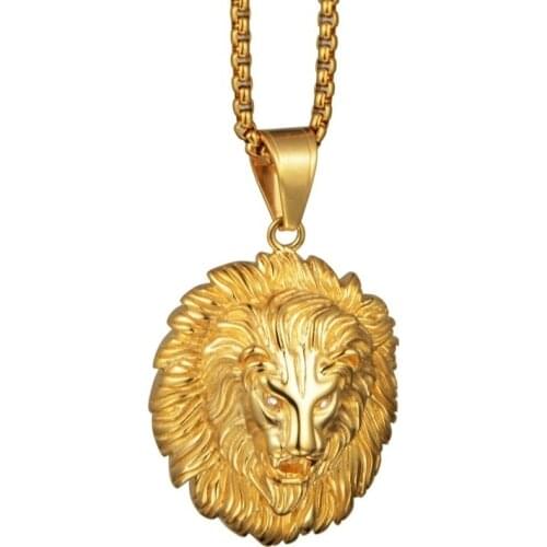 New Style Inlaid Zircon Long Hair Lion Head Necklace Fashion Personality Mens Three-Dimensional Animal Pendant Exquisite