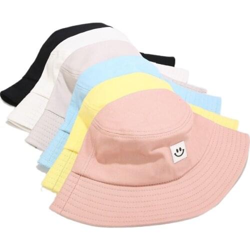 2021 New Summer Bucket Hats Women Female Fashion Sun Hat Caps Smile Embroidery Colorful Panama Cap For Girls