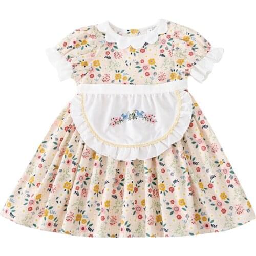 Girl Dress Floral Print Birthday Party Wedding Gown Tutu Christening Princess Dress for Girls Summer Dresses with Apron 0-5Y